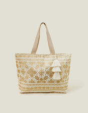 Metallic Print Canvas Beach Bag, , large