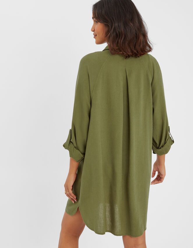 Long Sleeve Beach Cover Up Shirt, Green (KHAKI), large
