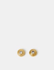 14ct Gold-Plated Diamanté Disc Stud Earrings, , large