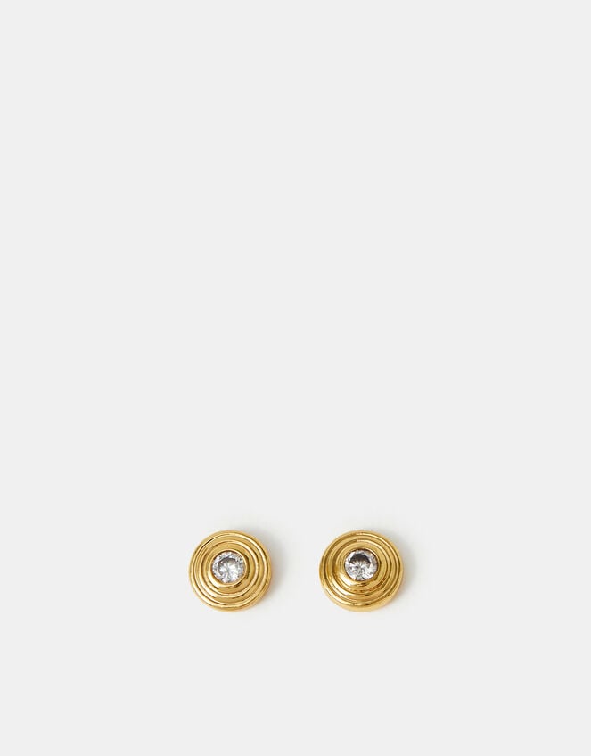 14ct Gold-Plated Diamanté Disc Stud Earrings, , large
