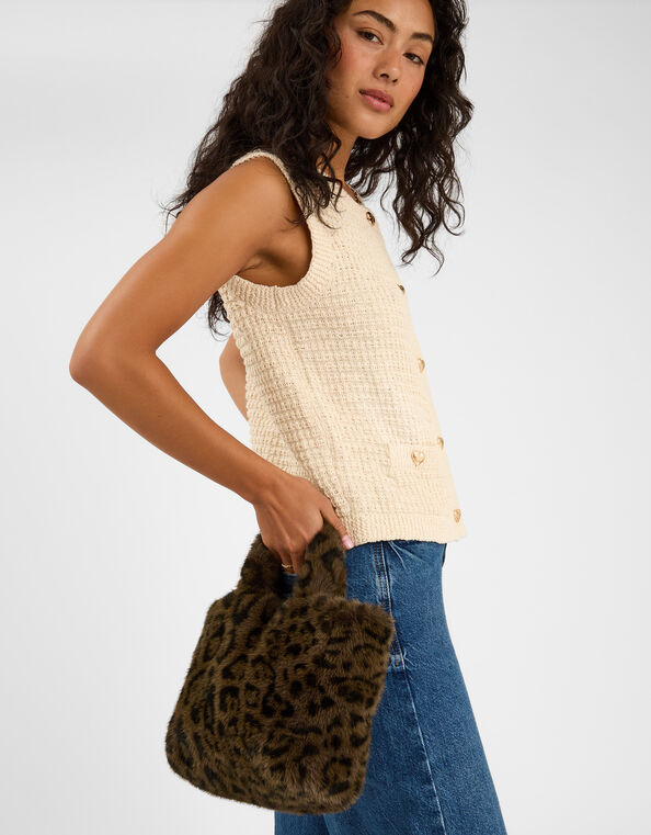 Leopard Faux Fur Tote Bag, , large