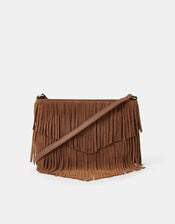 Suede Fringe Crossbody Bag, Tan (TAN), large