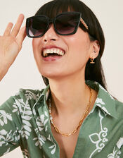 Chain Detail Oversized Square Sunglasses, Black (BLACK), large