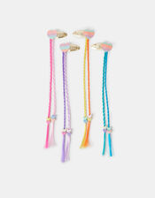 4-Pack Girls Rainbow Heart Fake Hair Clips, , large