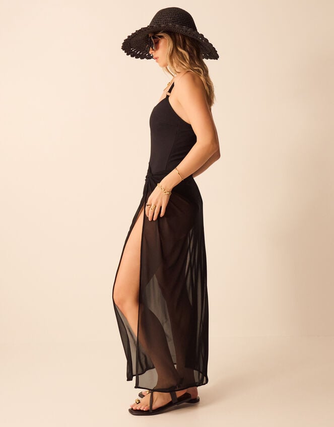 Knot Wrap Sarong Skirt, Black (BLACK), large