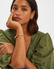 Puff Sleeve Cotton Blouse, Green (KHAKI), large