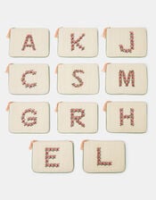 Embroidered Initial Quilted Pouch , Natural (NATURAL), large