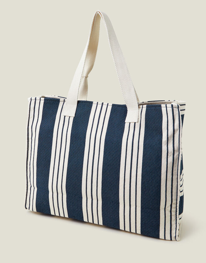Large Stripe Beach Bag, Blue (NAVY), large