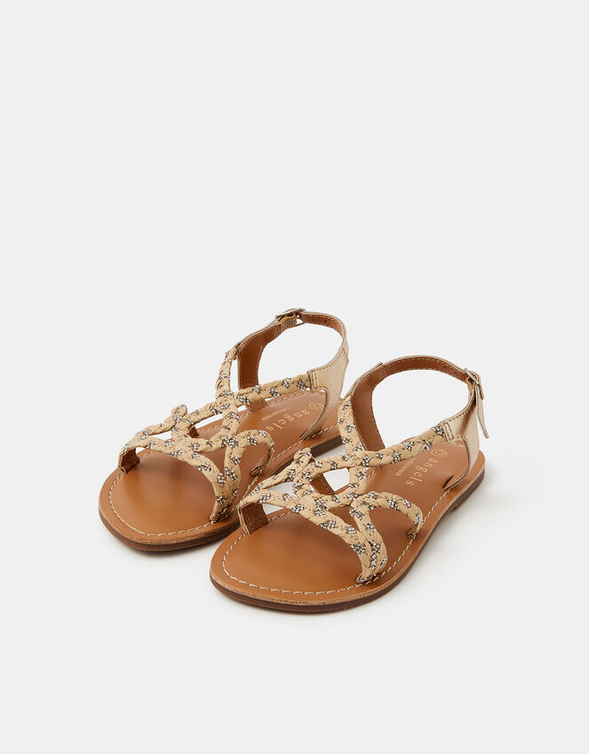 Girls Diamant&eacute; Braided Sandals, Natural (NEUTRAL), large