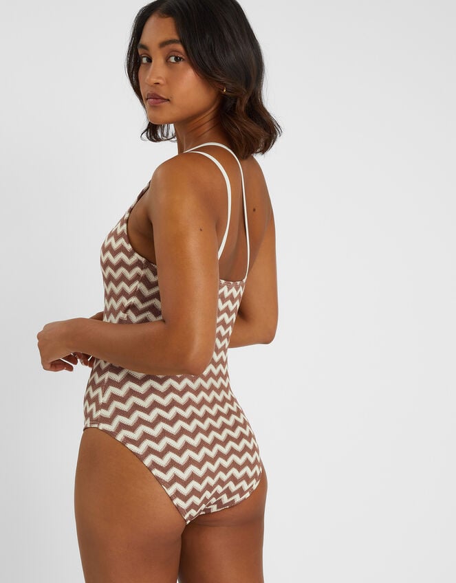 Crochet One-Shoulder Swimsuit, Natural (NATURAL), large