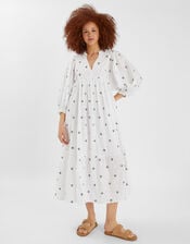 Embroidered Long Sleeve Maxi Dress, White (WHITE), large