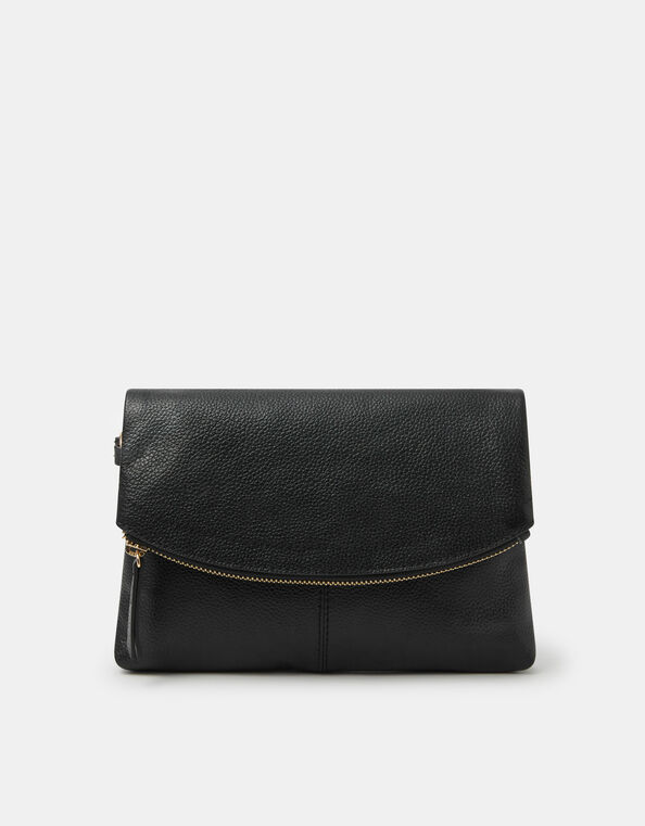 Curved Foldover Leather Wristlet Bag, , large