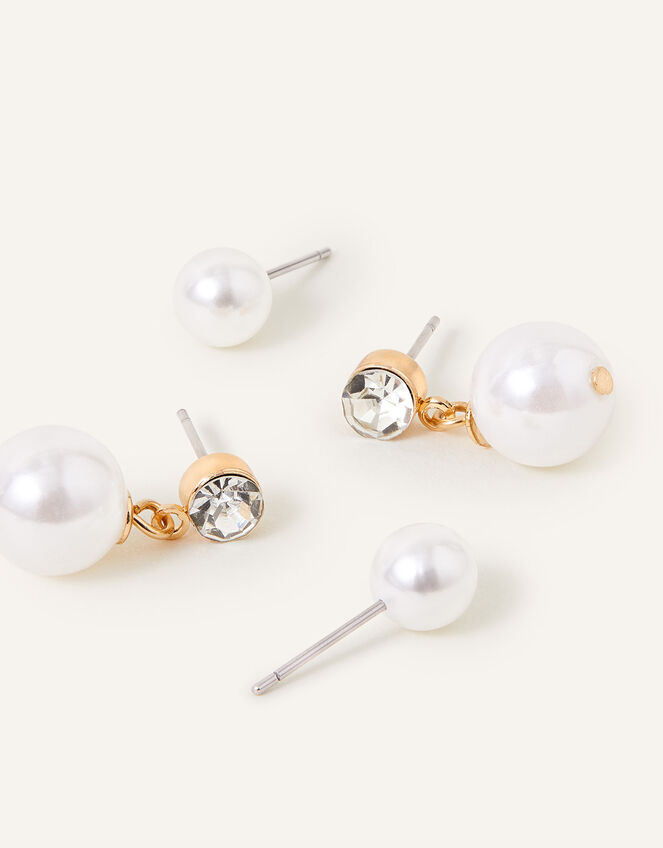 Tiny Pearl Stud and Short Drop Earrings Set of Two Studs Accessorize UK
