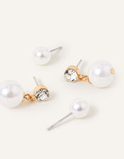 Tiny Pearl Stud and Short Drop Earrings Set of Two, , large