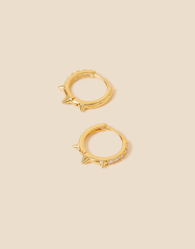 14ct Gold-Plated Sparkle Spike Huggie Hoops, , large