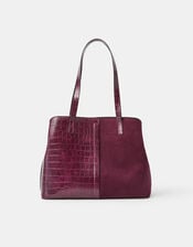 Faux Croc Webbing Strap Shoulder Bag , , large