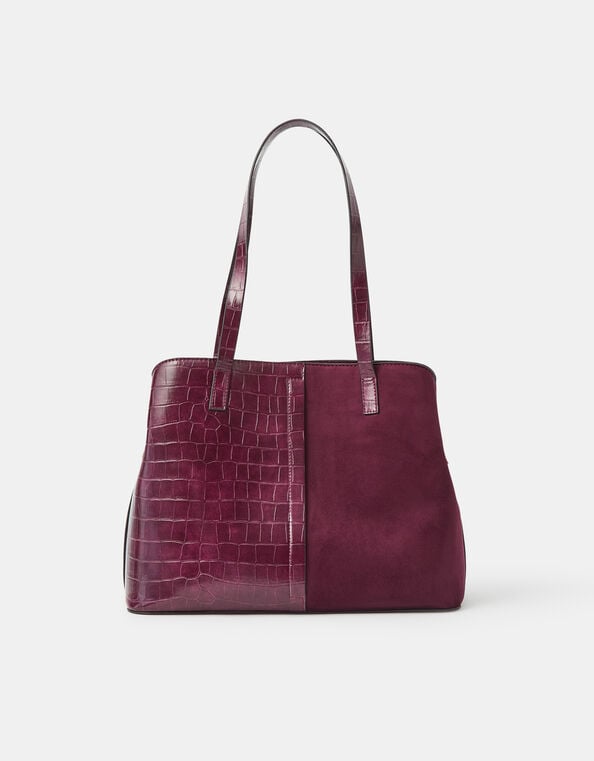 Faux Croc Webbing Strap Shoulder Bag , , large