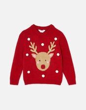 Girls Reindeer Christmas Jumper, Red (RED), large
