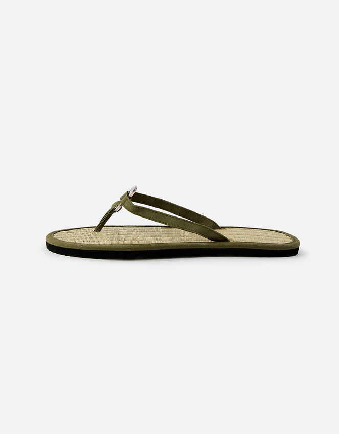 Resin Ring Seagrass Flip Flops , Green (KHAKI), large