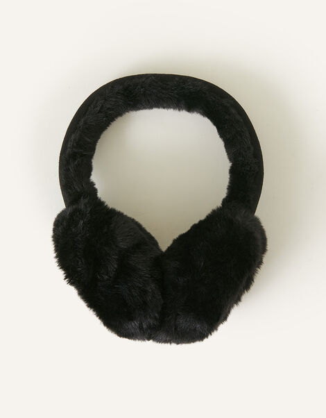 Faux Fur Suedette Ear Muffs, Black (BLACK), large