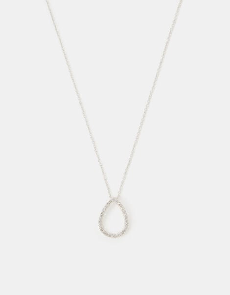 Sterling Silver Pavé Teardrop Pendant Necklace, , large