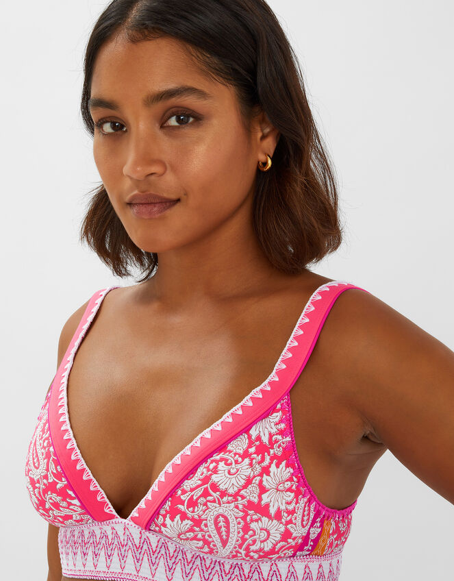 Paisley Shirred Band Bikini Top, Orange (ORANGE), large