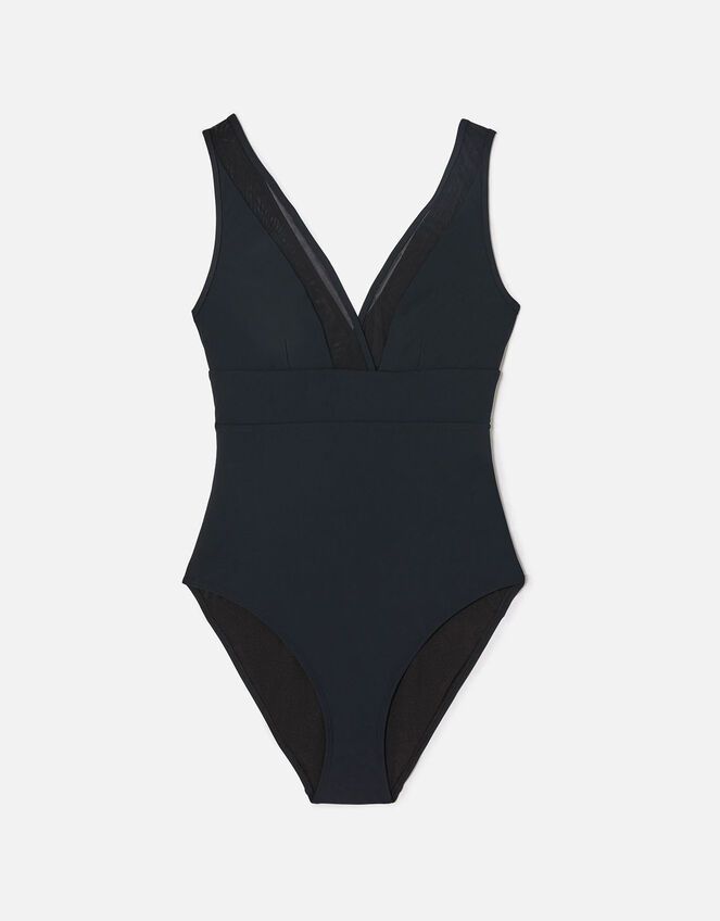 Mesh Plunge Shaping Swimsuit, Black (BLACK), large