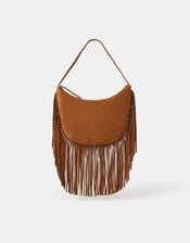 Leather Fringe Scoop Shoulder Bag, , large