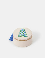 Mini Round Initial Embellished Jewellery Box, Natural (NATURAL), large