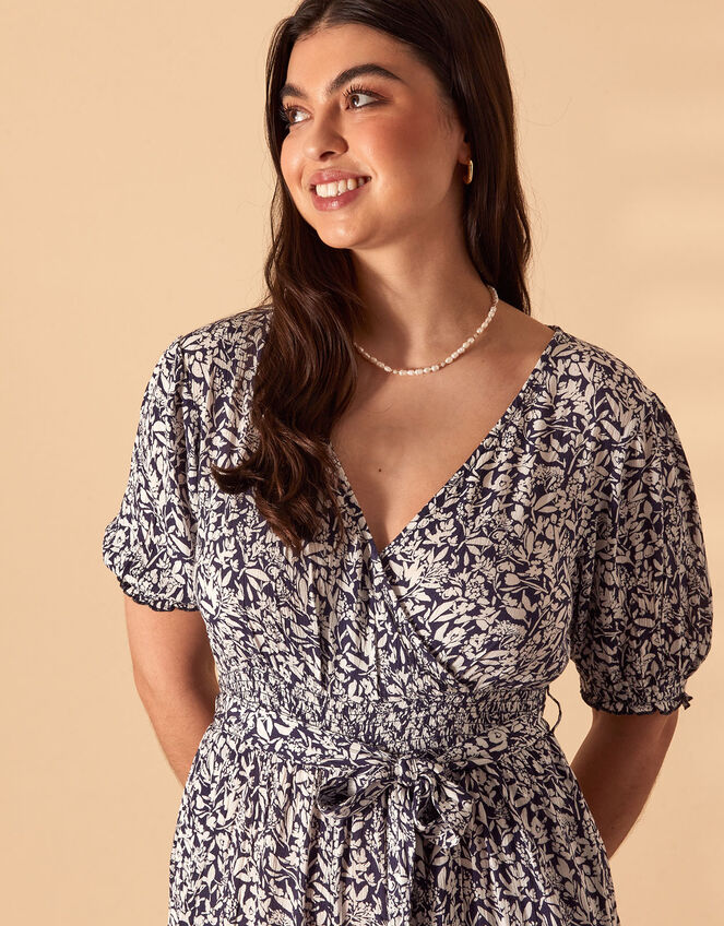 Ditsy Print Wrap Jumpsuit in LENZING™ ECOVERO™, Blue (NAVY), large