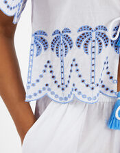 Palm Embroidered Tie Top, White (WHITE), large