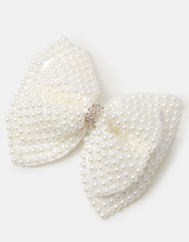 Girls Pearl Bow Hair Clip, , large