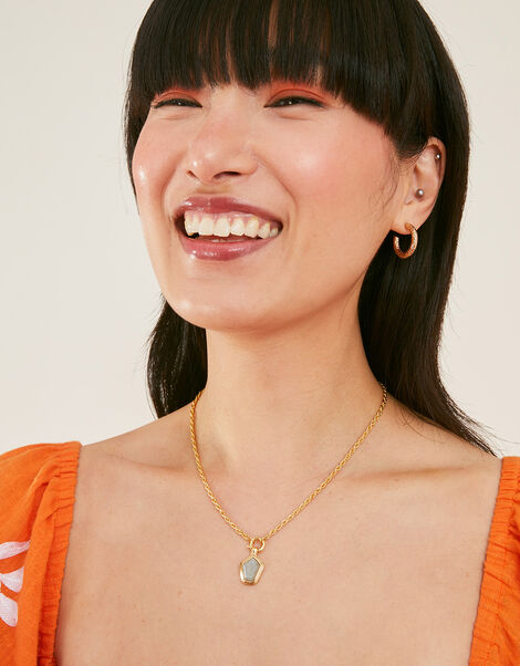 14ct Gold-Plated Labradorite Pendant Rope Chain Necklace, , large