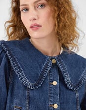 Frill Collar Denim Jacket, Blue (BLUE), large