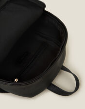 Small Plain Faux Leather Backpack, Black (BLACK), large