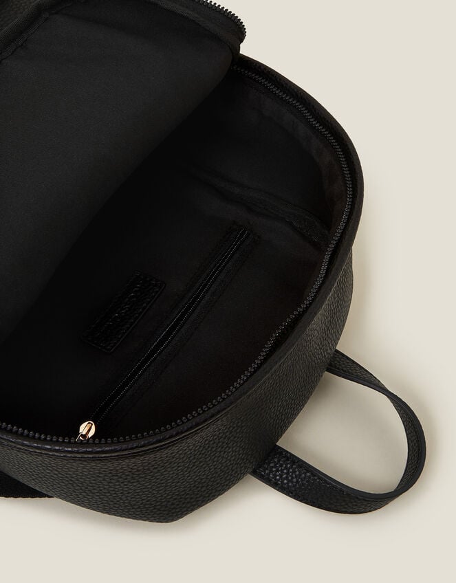 Small Plain Faux Leather Backpack, Black (BLACK), large