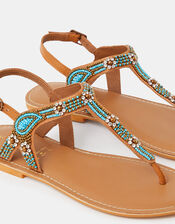 Beaded Flower Sandals, Blue (BLUE), large