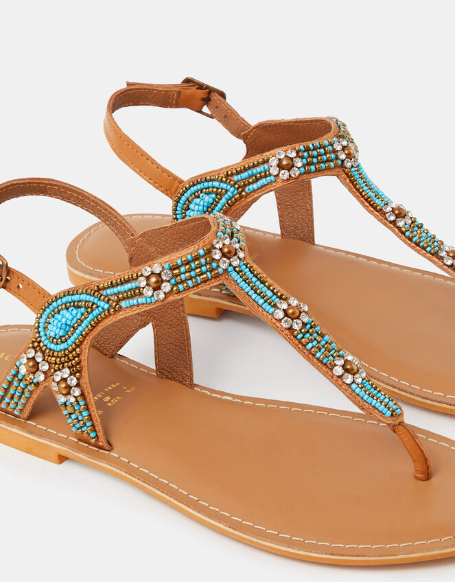 Beaded Flower Sandals, Blue (BLUE), large