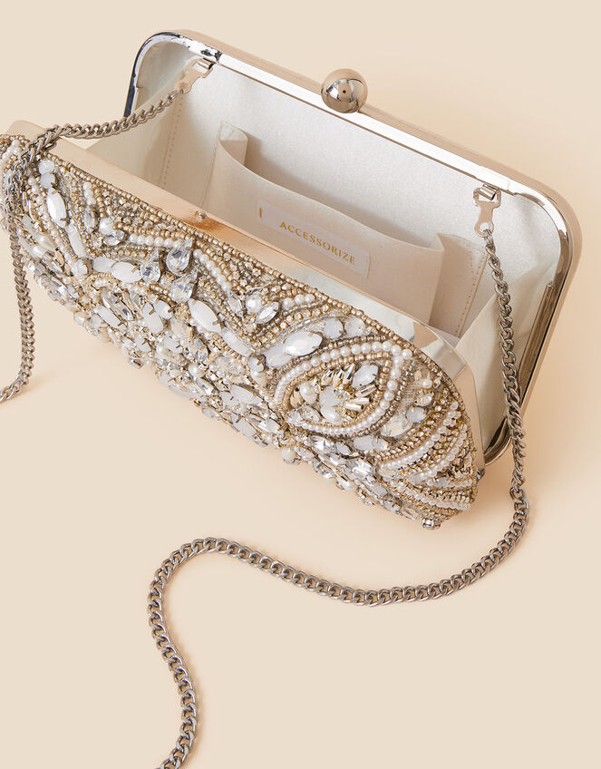Bridal Embellished Hardcase Clutch Bag, , large