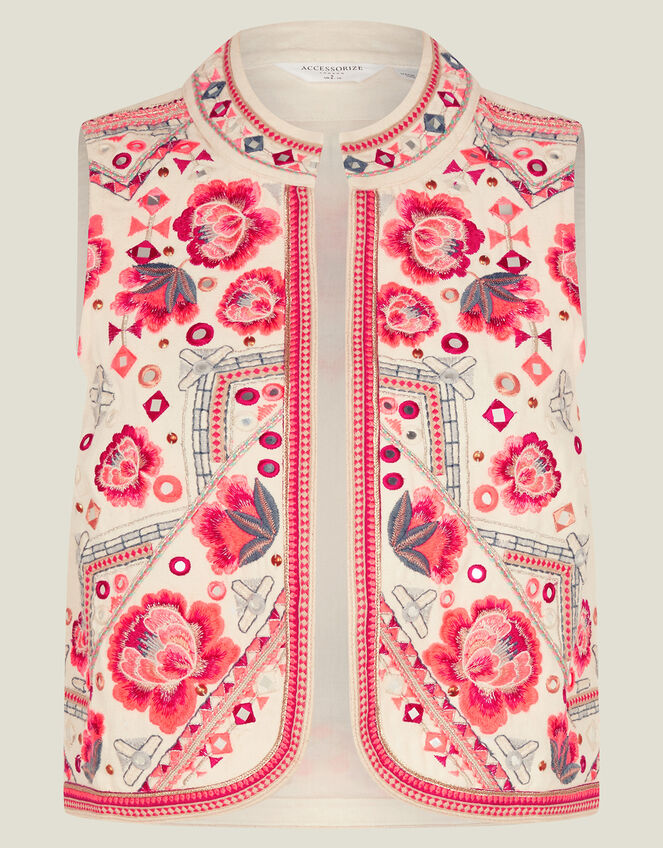 Embellished Floral Waistcoat, Cream (CREAM), large