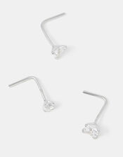 3-Pack Crystal Sterling Silver Nose Studs, , large