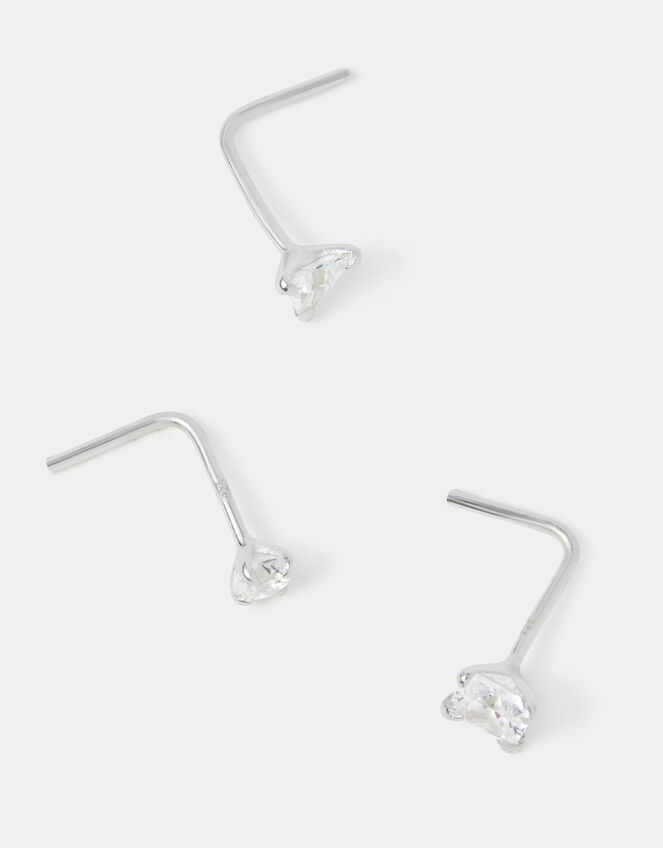 3-Pack Crystal Sterling Silver Nose Studs, , large
