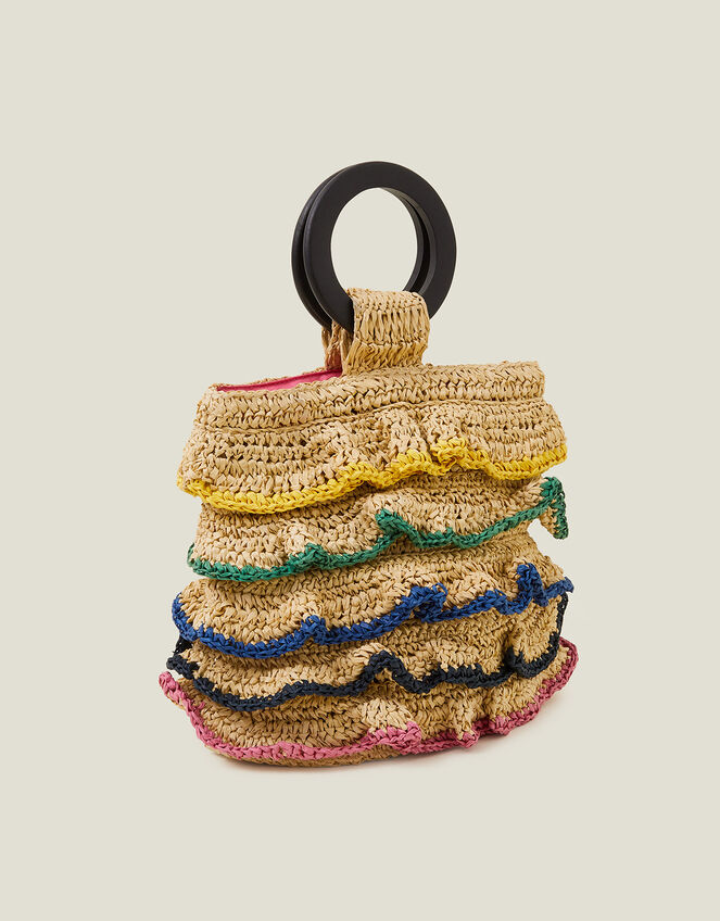 Ruffle Straw HandHeld Bag, , large