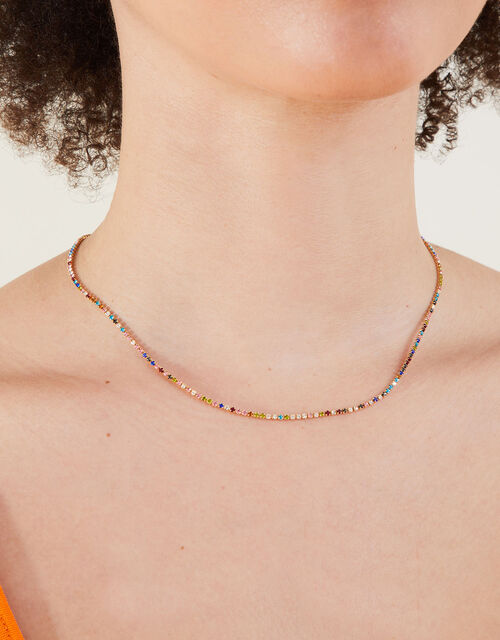 Gold-Plated Rainbow Cupchain Tennis Necklace, , large