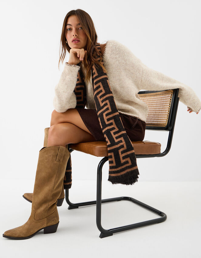 Geometric Print Blanket Scarf, , large