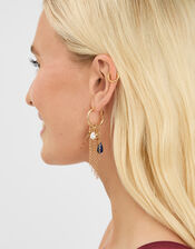 Gem Charm Hoop Drop Earrings, , large
