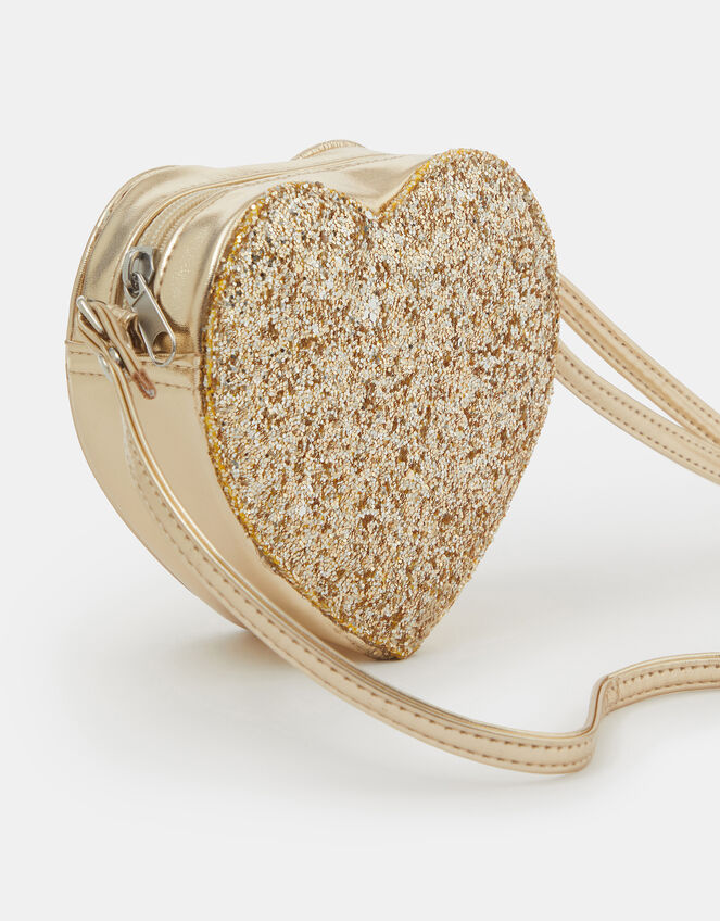 Girls Glitter Metallic Heart Bag, , large