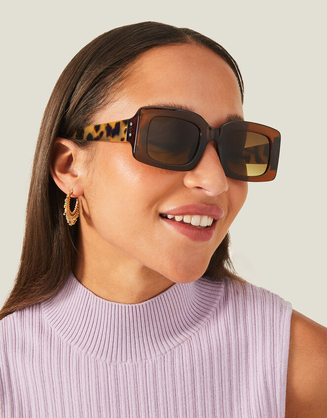 Square Tortoiseshell Contrast Sunglasses, , large