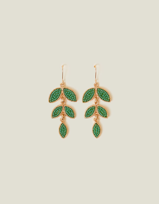 Beaded Leaf Drop Earrings, , large