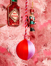 Satin Stripe Bauble, Red (RED), large